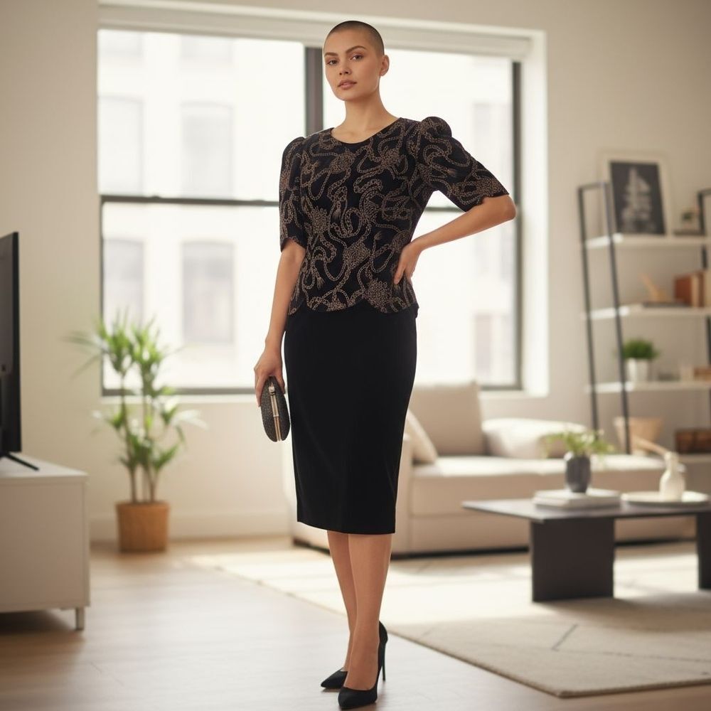 Scott McClintock Petites Vintage Black Velvet & Gold Embroidered Dress – Size 6